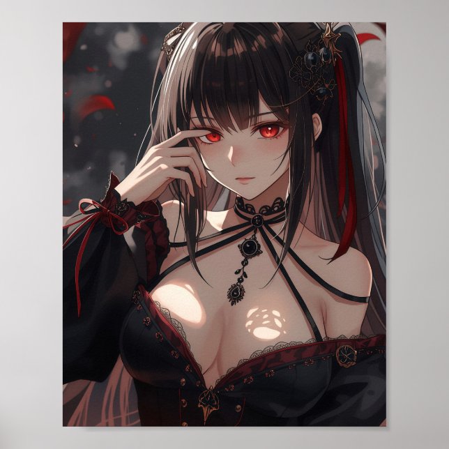 Gothic Anime Girl with Scarlet Eyes Poster (Front)