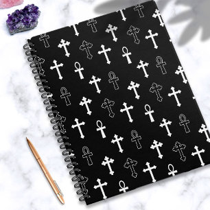 Gothic Ankh Cross Black White Symbol Pattern Notebook