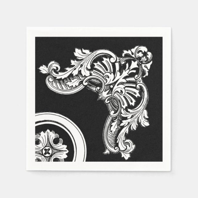 Gothic antique header black and white floral napkin (Front)