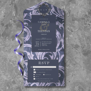 Gothic Antique Purple Damask Dinner Wedding All In One Invitation