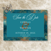 Gothic Antique Teal Gold Damask Wedding