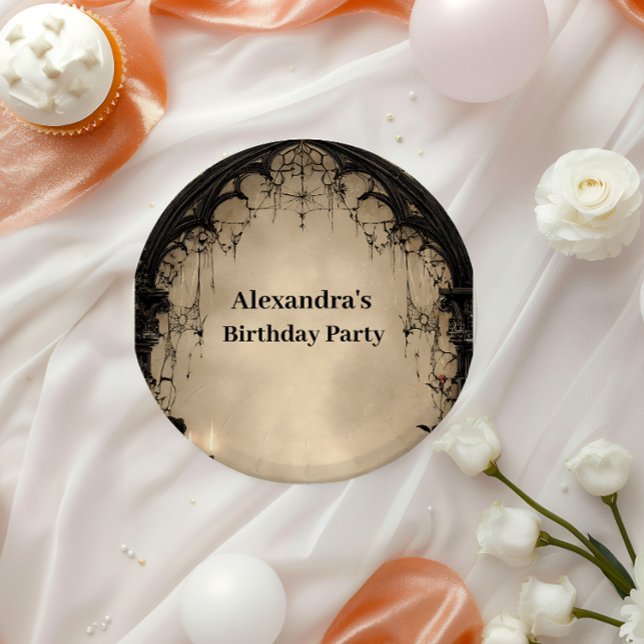 Gothic Arch Black Rose Birthday Paper Plate (Creator Uploaded)