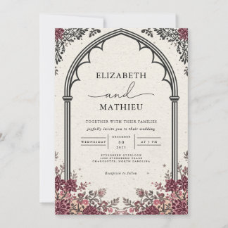 Gothic Arch Burgundy Floral Wedding Invitation