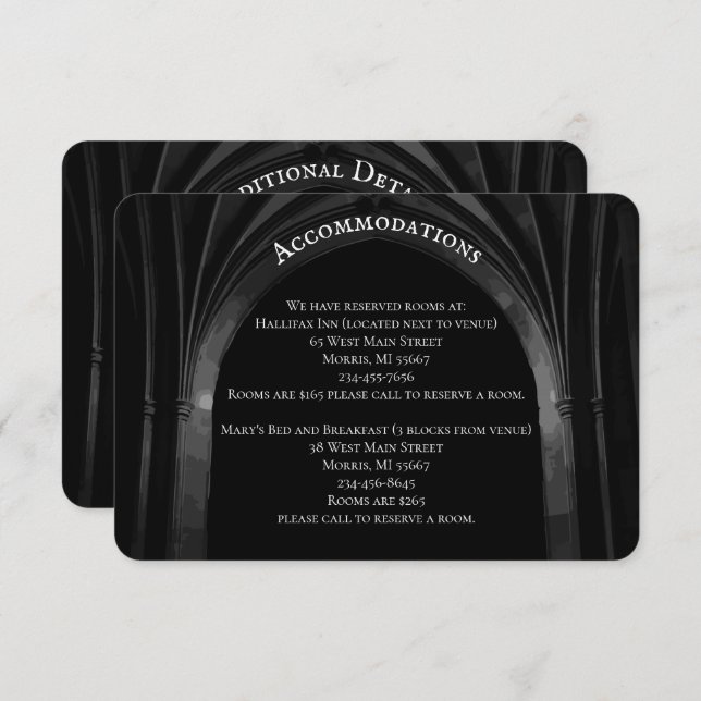 Gothic Arch Elegant Wedding Dark Black & White Enclosure Card (Front/Back)
