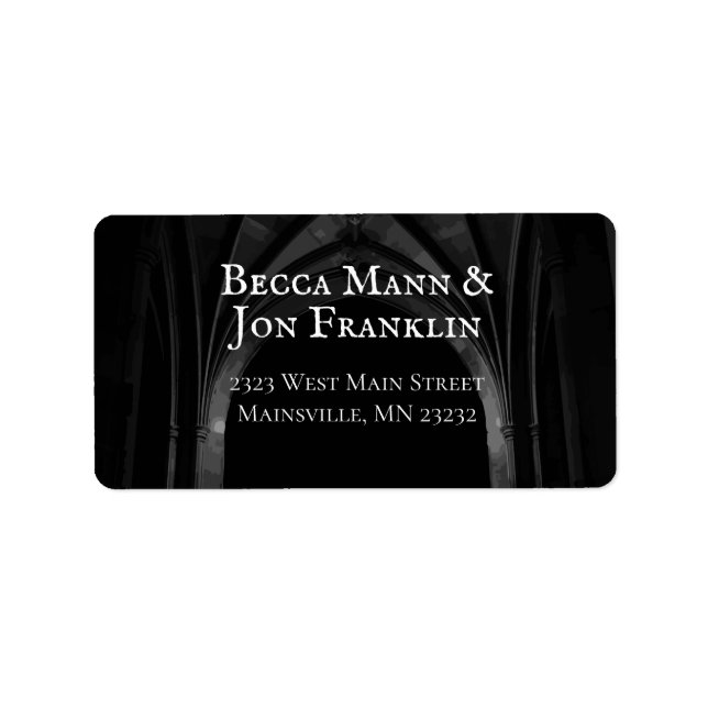 Gothic Arch Elegant Wedding Dark Black & White Label (Front)