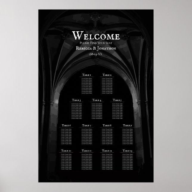 Gothic Arch Elegant Wedding Dark Black & White Poster (Front)