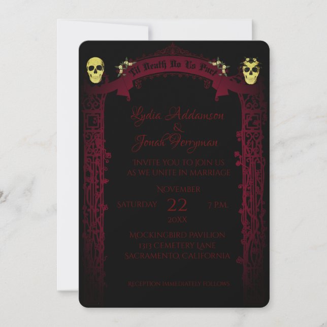 Gothic Arch Trellis and Skulls Wedding Invitation (Front)