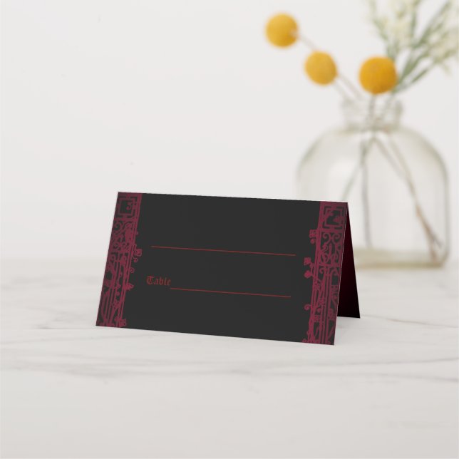 Gothic Arch Trellis and Skulls Wedding Place Card (Front)