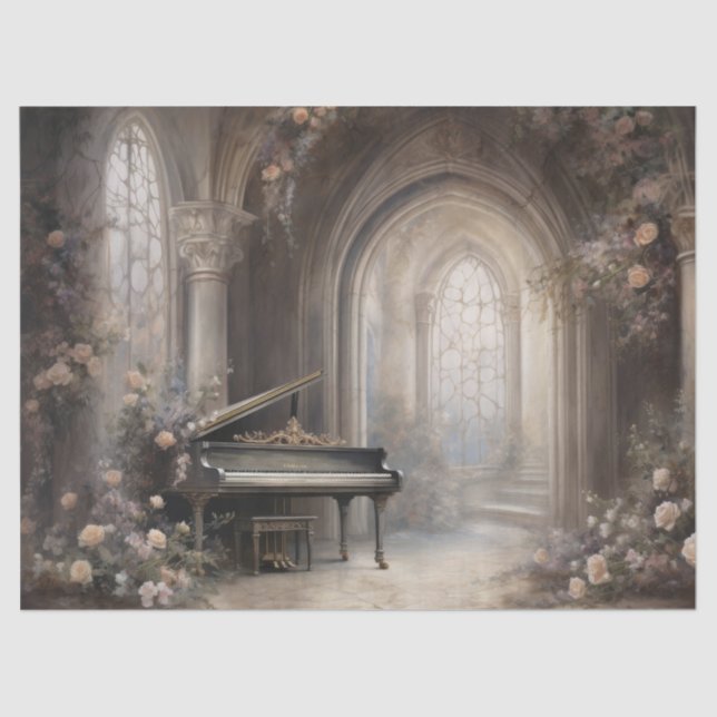 Gothic Arch with Piano and Florals Decoupage Tissue Paper (Front)