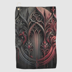 Gothic Arched Design Golf Towel – Red and Black El