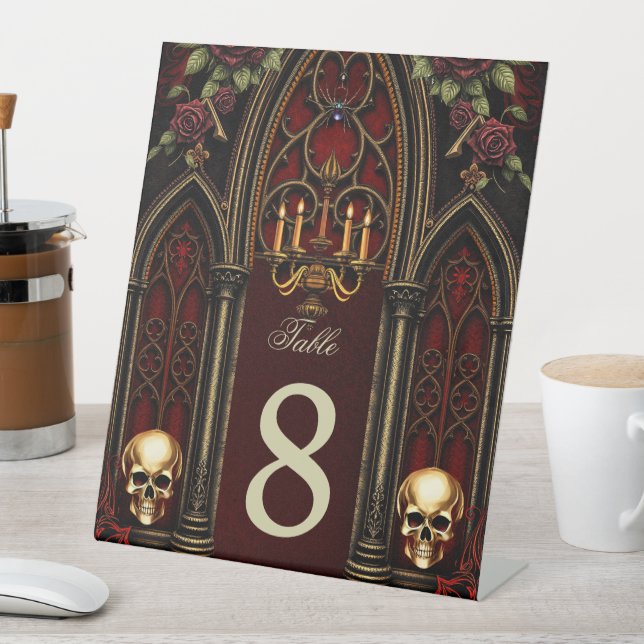 Gothic Archway with Skulls.  Pedestal Sign (In SItu)