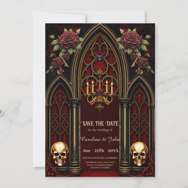 Gothic Archway with Skulls. Save The Date (Front)