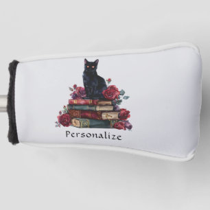 Gothic Art Black Cat Antique Books Crimson Roses Golf Head Cover