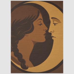 Gothic Art Deco Girl and Crescent Moon Decoupage Tissue Paper