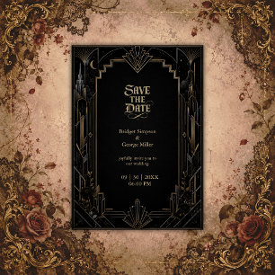 Gothic Art Deco Skyline Rose Wedding  Invitation