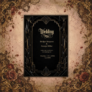 Gothic Art Deco Skyline Rose Wedding Invitation