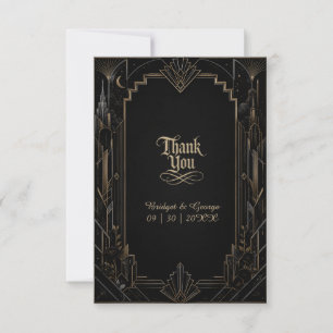 Gothic Art Deco Skyline Rose Wedding Thank You Card