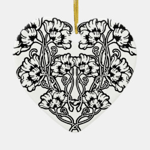 Gothic Art Nouveau Flower Heart Ceramic Tree Decoration