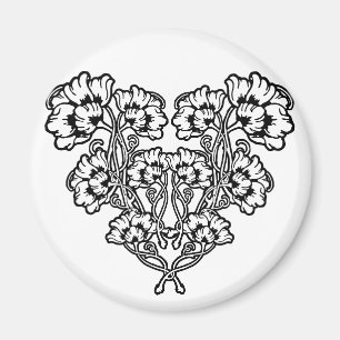 Gothic Art Nouveau Flower Heart Magnet
