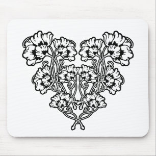 Gothic Art Nouveau Flower Heart Mouse Pad