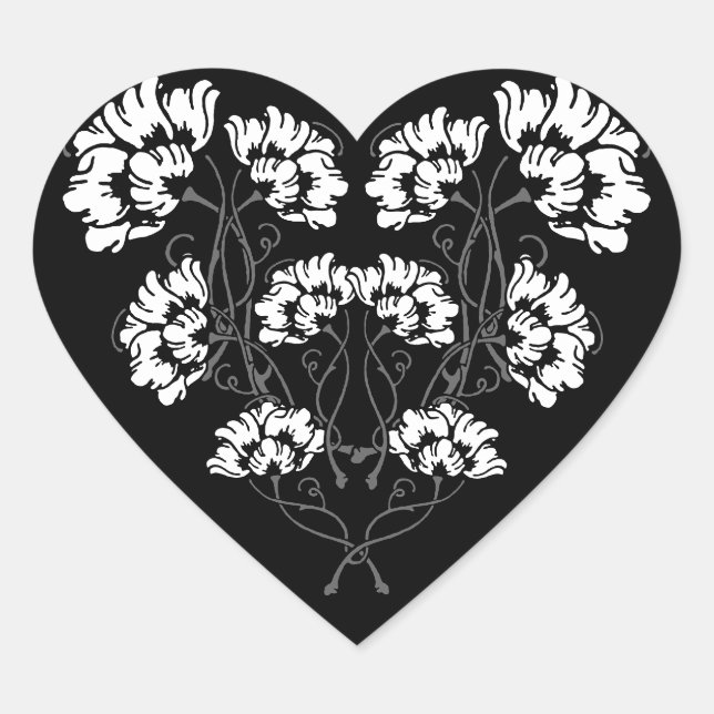 Gothic Art Nouveau Flower Heart Sticker (Front)