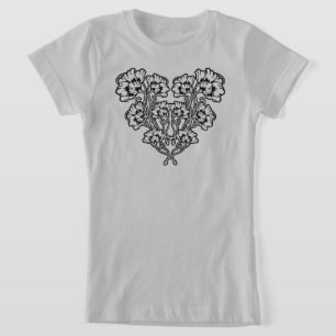 Gothic Art Nouveau Flower Heart T-Shirt