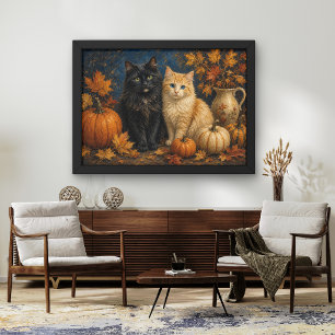 Gothic Autumn Cats and Pumpkins Fine Art Poster