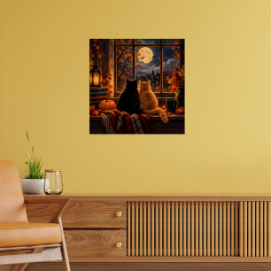 Gothic Autumn Cats Poster – Cosy Halloween Art