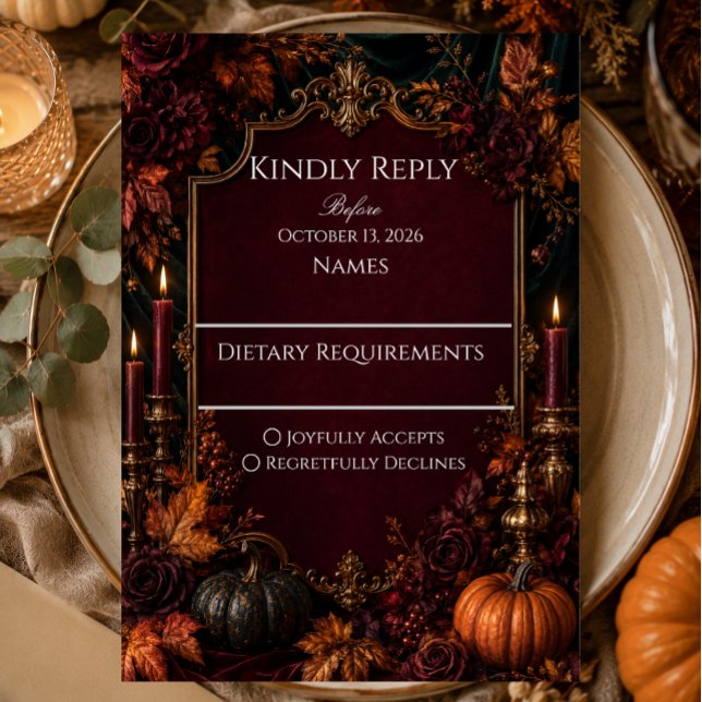 Gothic Autumn Pumpkin Wedding RSVP Card (Creator Uploaded)