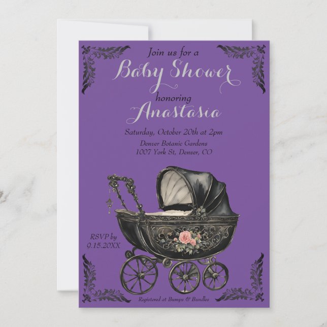 Gothic Baby Carriage Girl Baby Shower Invitation (Front)
