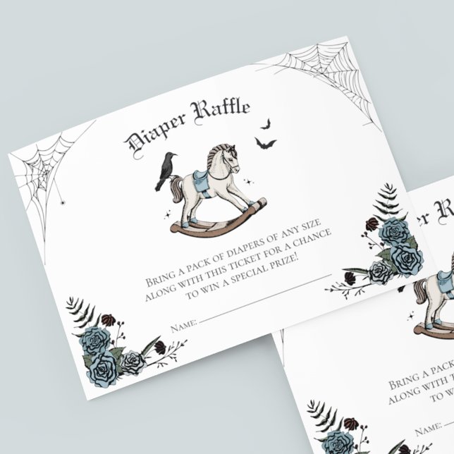Gothic Baby Shower Diaper Raffle Enclosure Card (Gothic Halloween Baby Shower Diaper Raffle Enclosure Card. Rocking Horse, Roses, Black Raven, Webs)