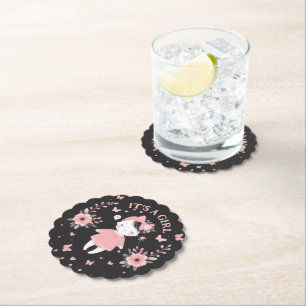 Gothic Baby Shower Pink Black Paper Coaster