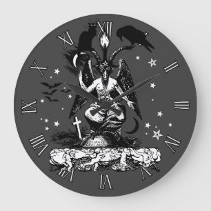 Gothic Bahomet with a Cat and a Raven Large Clock