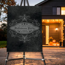 Gothic Banner Skull Spider Webs Halloween Welcome