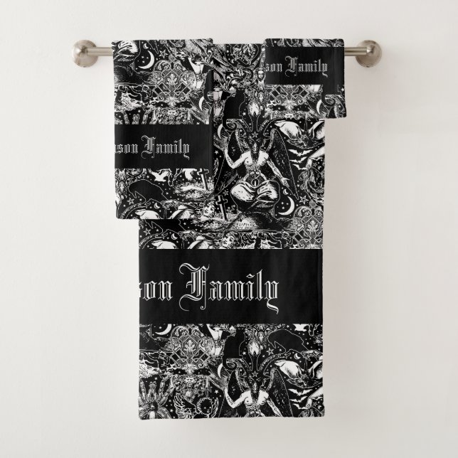 Gothic Baphomet Bats Skulls Goth Bath Towel Set (Insitu)