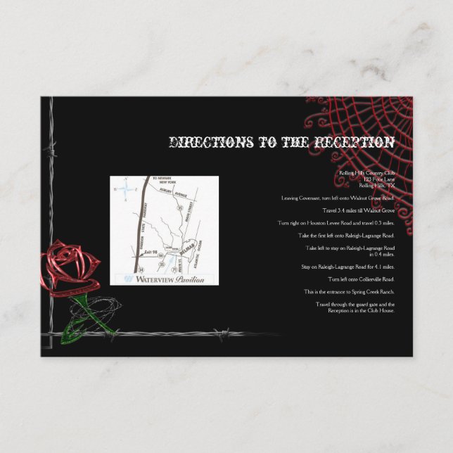 Gothic Barbed Wire and Rose Wedding Directions v2 Enclosure Card (Front)