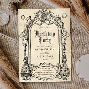 Gothic baroque arch artistic birthday invitation