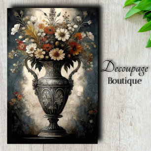 Gothic Baroque Floral Silver Vase Decoupage Tissue Paper