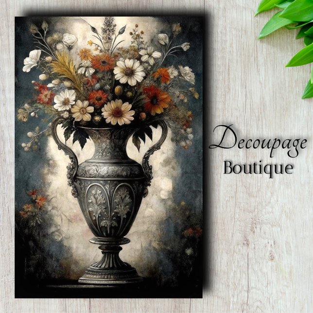 Gothic Baroque Floral Silver Vase Decoupage Tissue Paper (Gothic Baroque Floral Silver Vase Decoupage Tissue Paper)