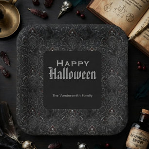Gothic Baroque Onyx Raven Halloween Decor Paper Plate