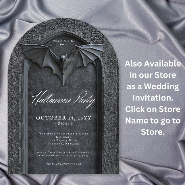 Gothic Bat Arched Tombstone Halloween Party Invitation (Creator Uploaded)