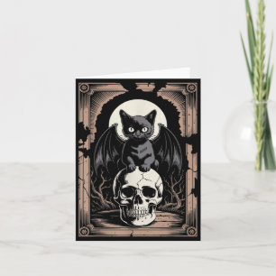 Gothic Bat Cat Skull Goth Black Metal Horror Cat Card