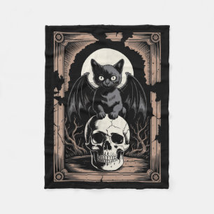 Gothic Bat Cat Skull Goth Black Metal Horror Cat Fleece Blanket