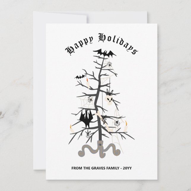 Gothic Bat Christmas Tree Happy Holidays Card (Front)