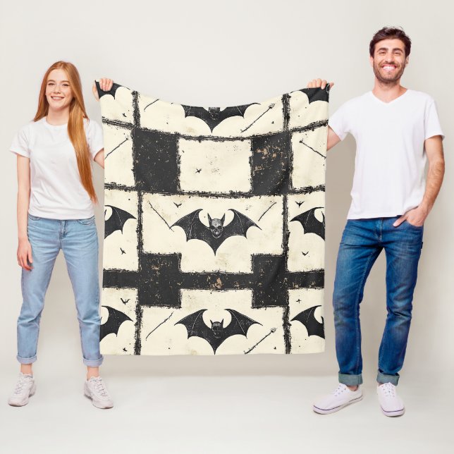 Gothic Bat Grunge Halloween Pattern Fleece Blanket (In Situ)