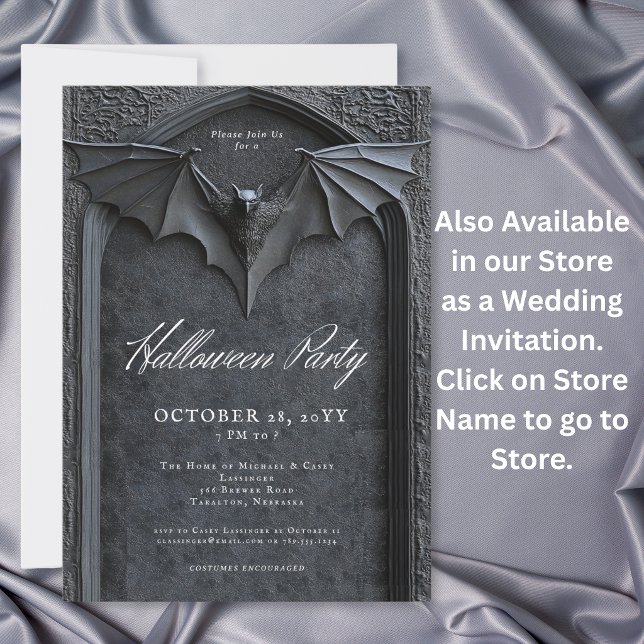 Gothic Bat Tombstone Halloween Party Invitation (Creator Uploaded)