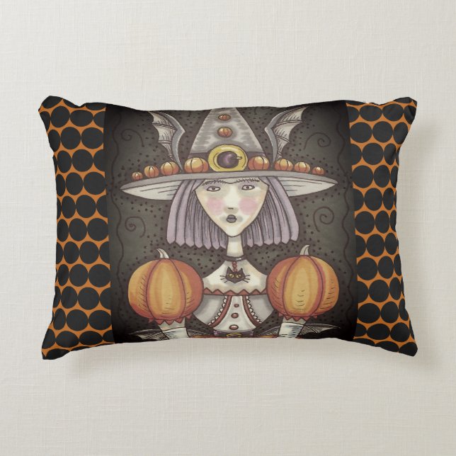 GOTHIC BAT WITCH GIRL HALLOWEEN ACCENT PILLOW (Front)