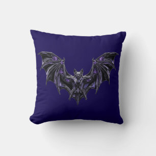 Gothic Bat with Purple Crystals Metallic Accent Th Cushion