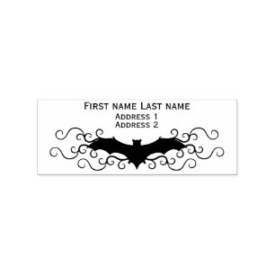 Gothic bat with swirls return address elegant cute rubber stamp