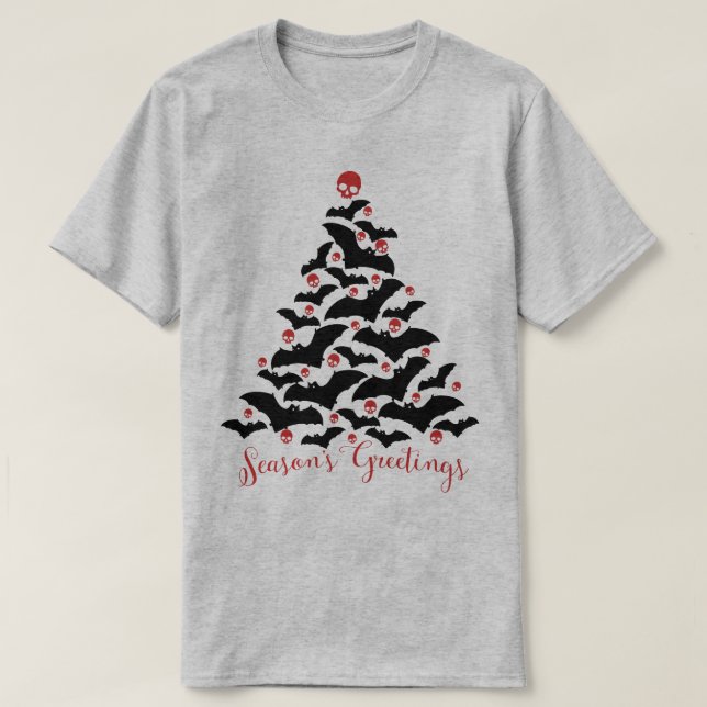 Gothic Bats Christmas Tree T-Shirt (Design Front)